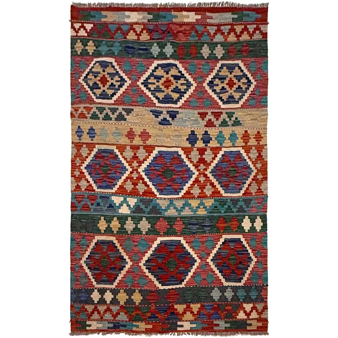 Afghan Kilim Rug 3' 3" x 5' 2" Flat-Weave | No. AL42635