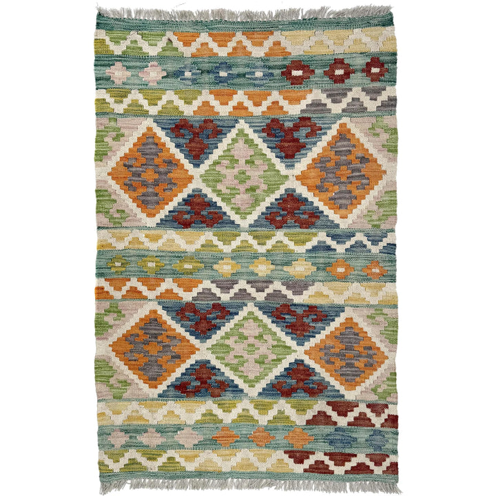 Afghan Vegetable Kilim Rug 2'6" x 3'11" Flat-Weave | No. AL42645