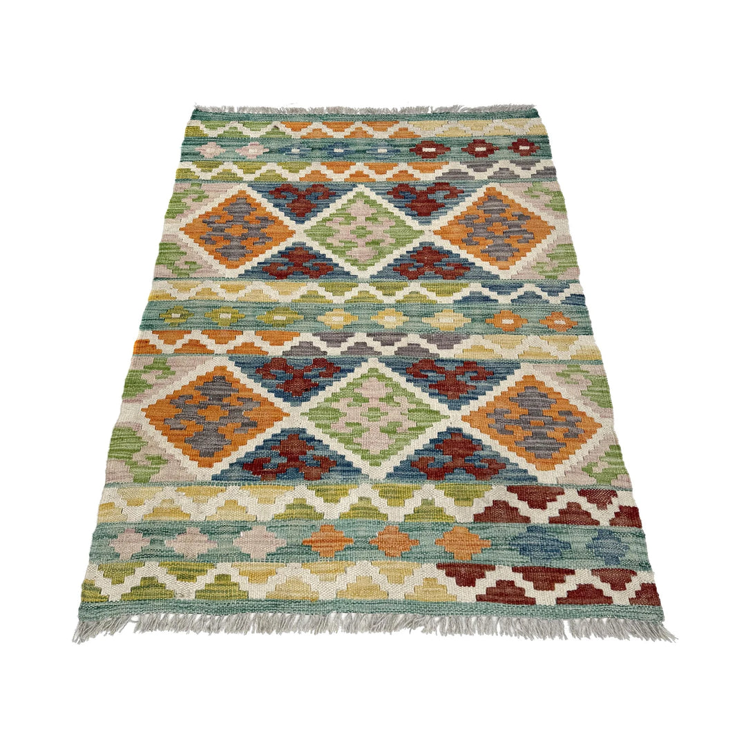 Afghan Vegetable Kilim Rug 2'6" x 3'11" Flat-Weave | No. AL42645