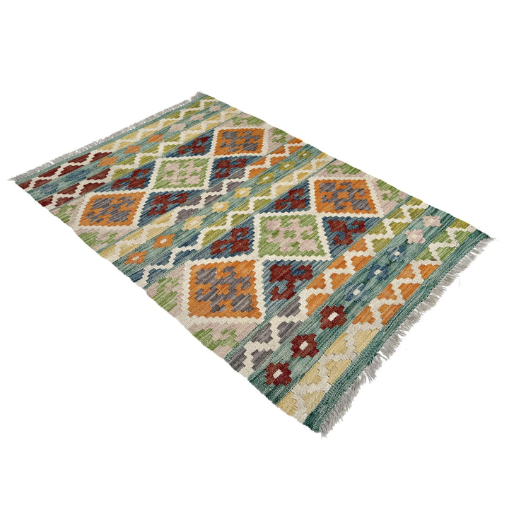 Afghan Vegetable Kilim Rug 2'6" x 3'11" Flat-Weave | No. AL42645