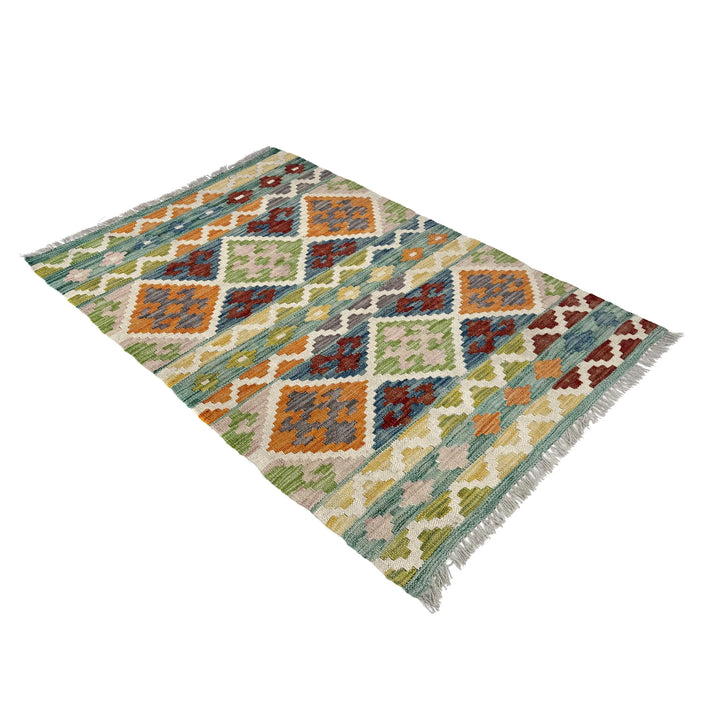 Afghan Vegetable Kilim Rug 2'6" x 3'11" Flat-Weave | No. AL42645