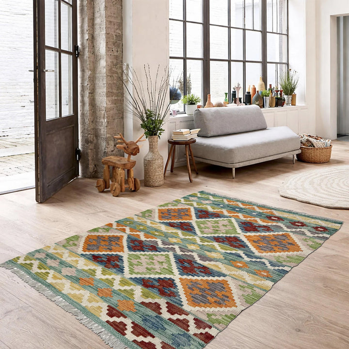 Afghan Vegetable Kilim Rug 2'6" x 3'11" Flat-Weave | No. AL42645