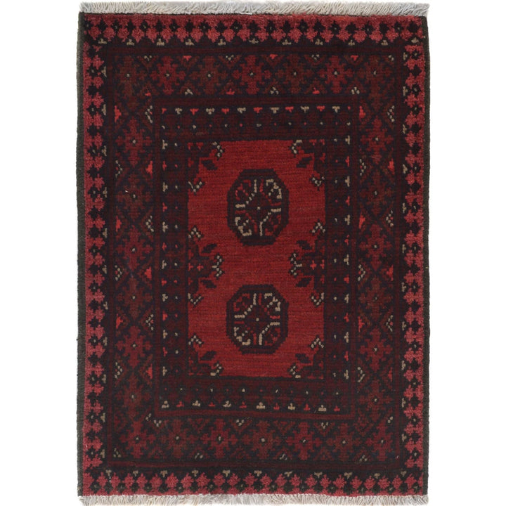 Red Afghan Oriental Doormat 1' 8" x 2' 5" Hand-Knotted | No. AL42703