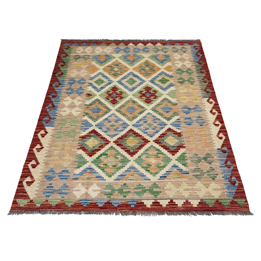 Afghan Vegetable Kilim Rug 4' 0" x 5' 8" Flat-Weave | No. AL427198