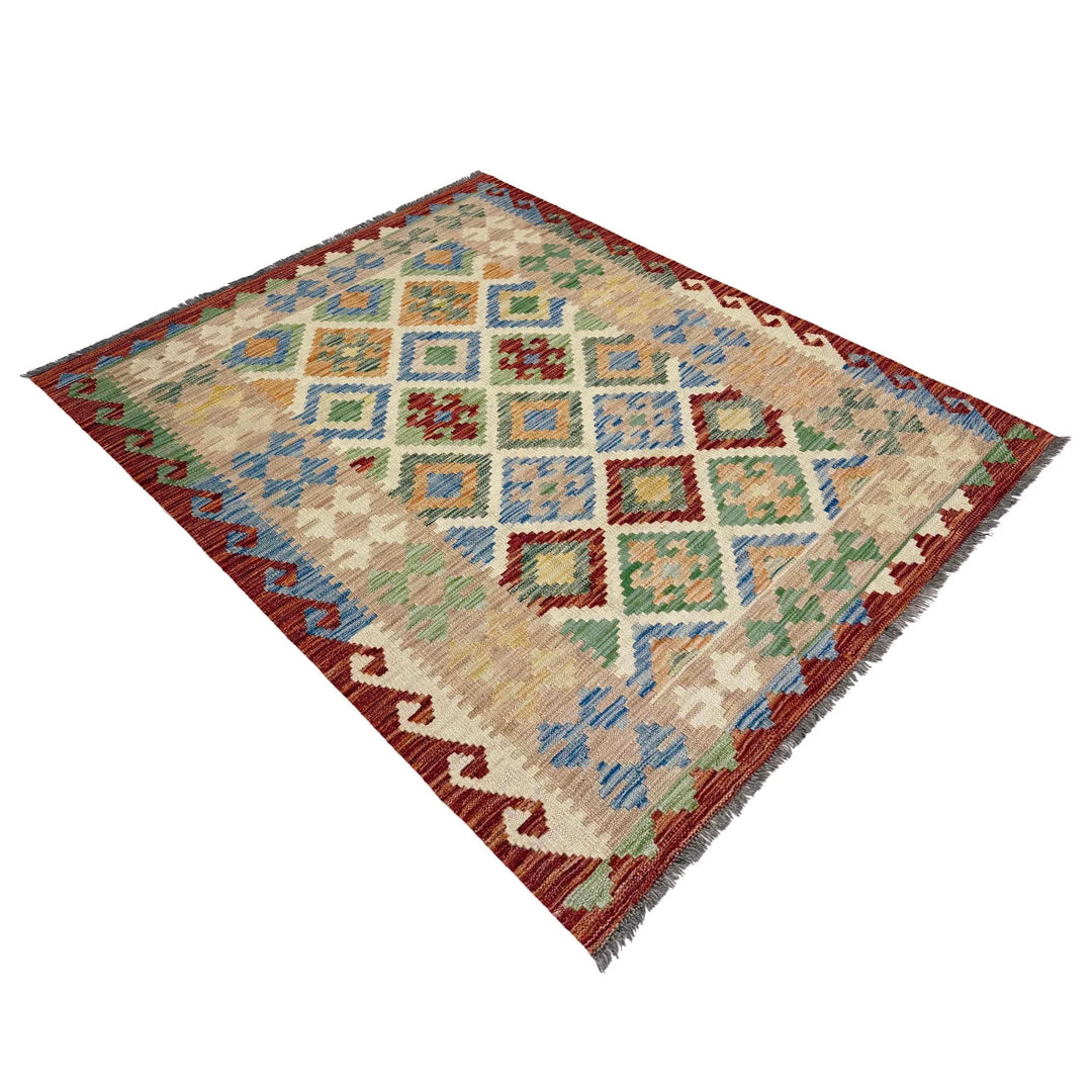 Afghan Vegetable Kilim Rug 4' 0" x 5' 8" Flat-Weave | No. AL427198