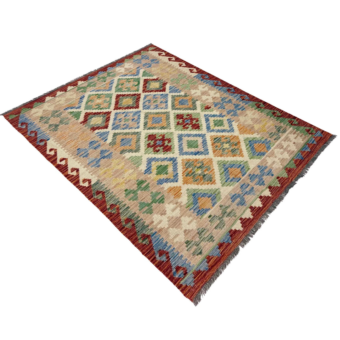 Afghan Vegetable Kilim Rug 4' 0" x 5' 8" Flat-Weave | No. AL427198