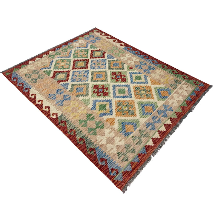 Afghan Vegetable Kilim Rug 4' 0" x 5' 8" Flat-Weave | No. AL427198