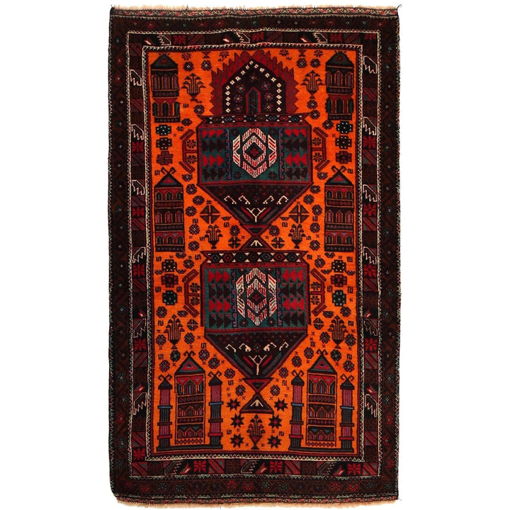 Orange Afghan Baluchi Rug 2' 10" x 5' 0" Hand-Knotted | No. AL42720