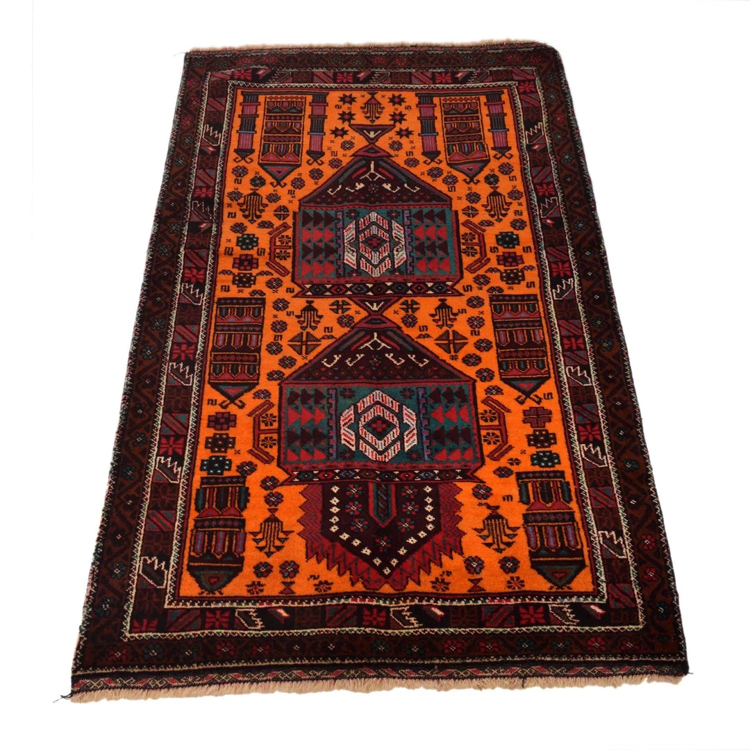Orange Afghan Baluchi Rug 2' 10" x 5' 0" Hand-Knotted | No. AL42720