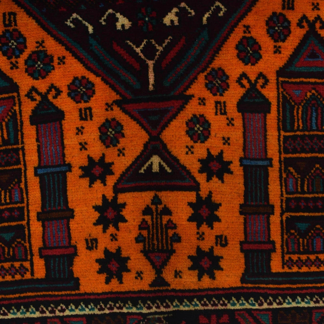 Orange Afghan Baluchi Rug 2' 10" x 5' 0" Hand-Knotted | No. AL42720
