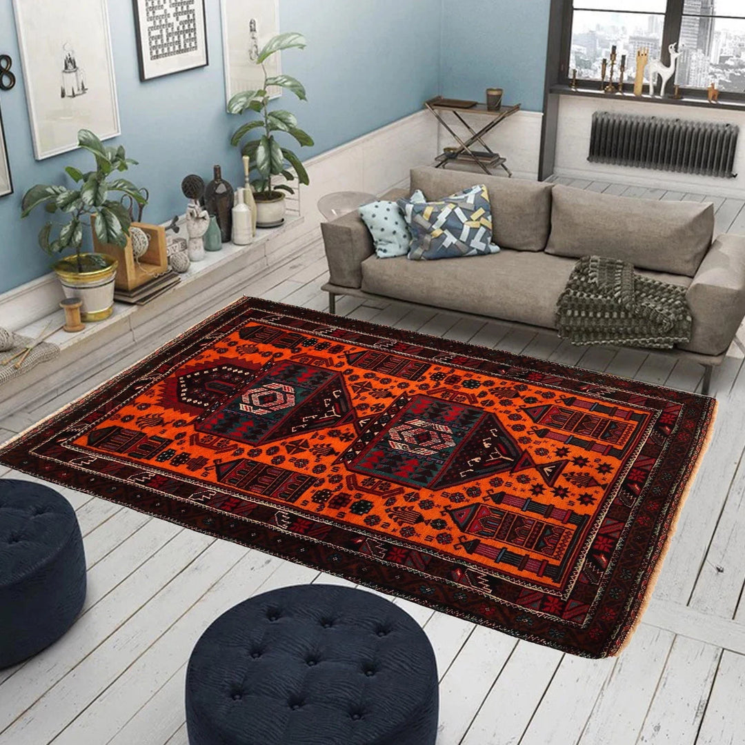 Orange Afghan Baluchi Rug 2' 10" x 5' 0" Hand-Knotted | No. AL42720