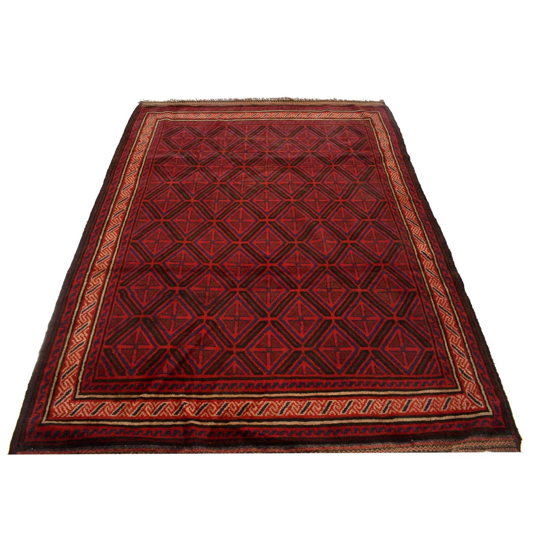 Red Afghan Baluchi Rug 5' 3" x 7' 5" Hand-Knotted | No. AL42829