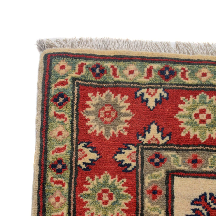 Ivory Afghan Kazak Rug 3'6" x 4'6" Hand-Knotted | No. AL42834