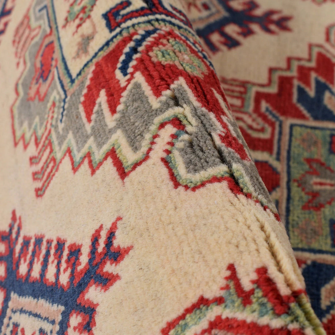 Ivory Afghan Kazak Rug 3'6" x 4'6" Hand-Knotted | No. AL42834