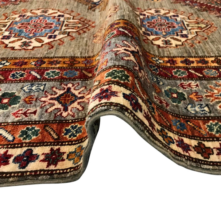 Beige Afghan Kazak Rug 5'9" x 7'5" Hand-Knotted | No. AL42856