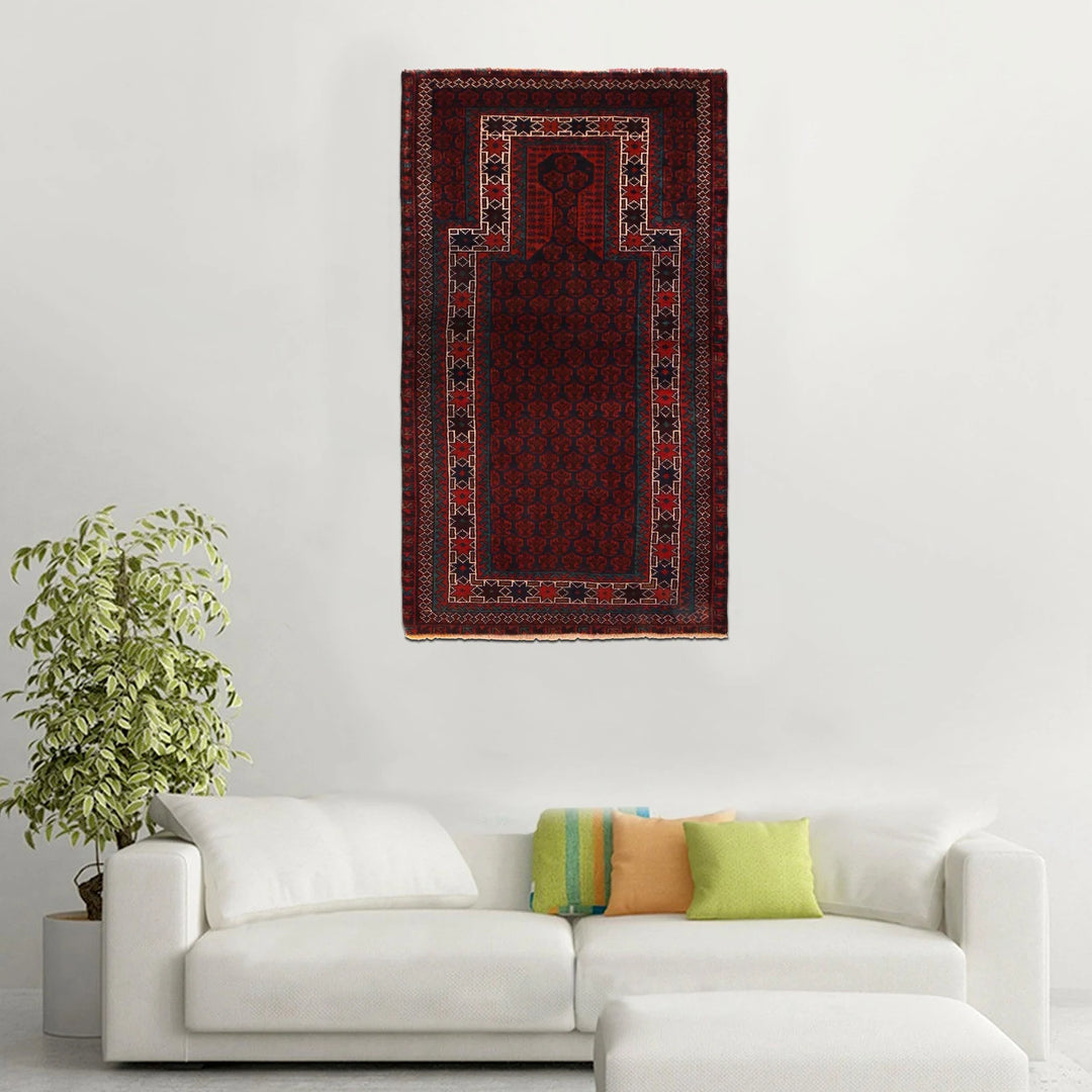 Red Afghan Prayer Rug 3' 0" x 5' 5" Hand-Knotted | No. AL42895