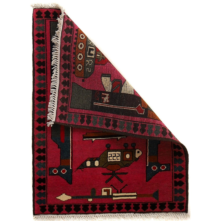 Pink Afghan War Rug 2' 1" x 2' 10" Hand-Knotted | No. AL43041