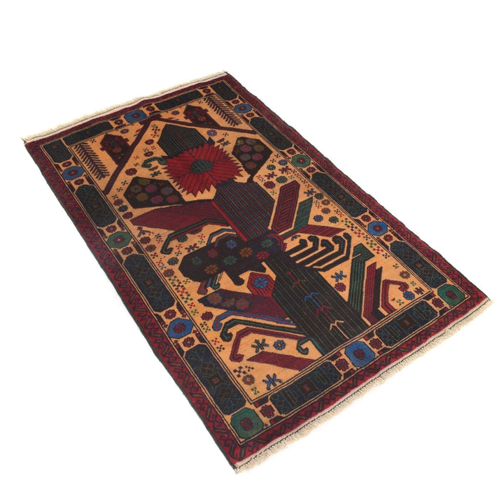 Orange Afghan Baluchi Rug 2' 7" x 4' 4" Hand-Knotted | No. AL43056