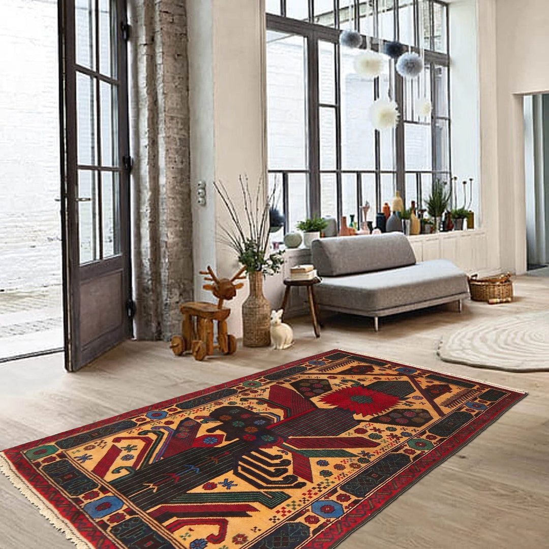 Orange Afghan Baluchi Rug 2' 7" x 4' 4" Hand-Knotted | No. AL43056