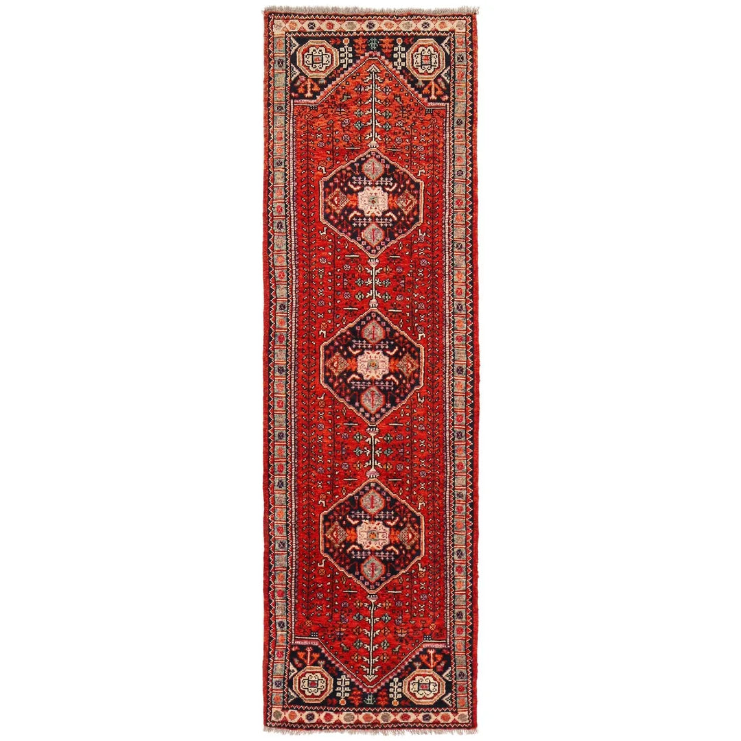 Red Afghan Shirazi Runner Rug 2' 8" x 9' 6" Hand-Knotted | No. AL43167