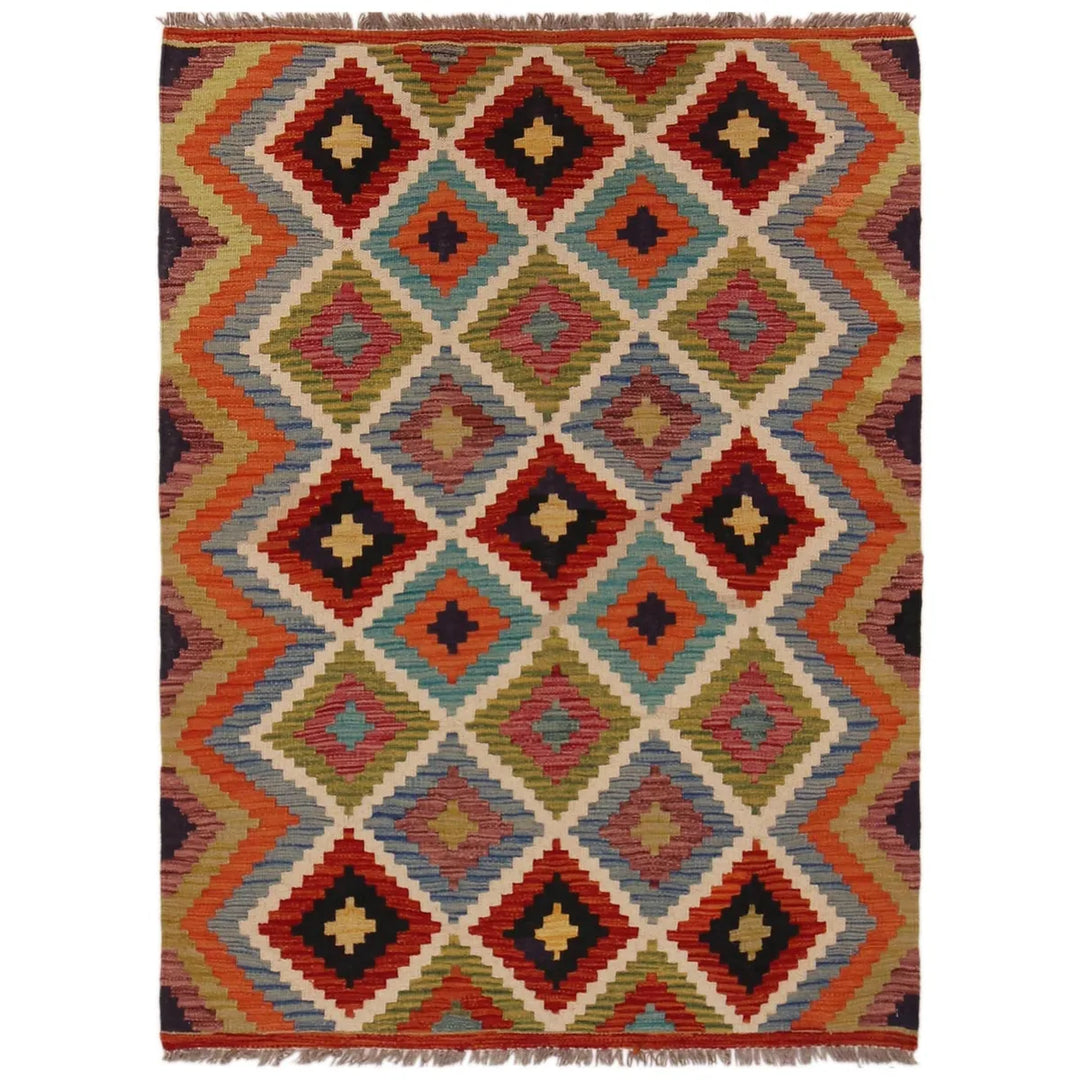Afghan Kilim Rug 3' 5" x 4' 8" Flat-Weave | No. AL43183