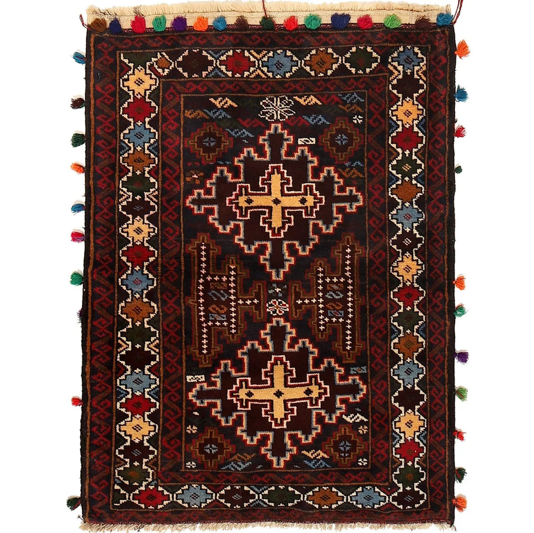 Afghan Baluchi Rug 2' 6" x 3' 5" Hand-Knotted | No. AL43237
