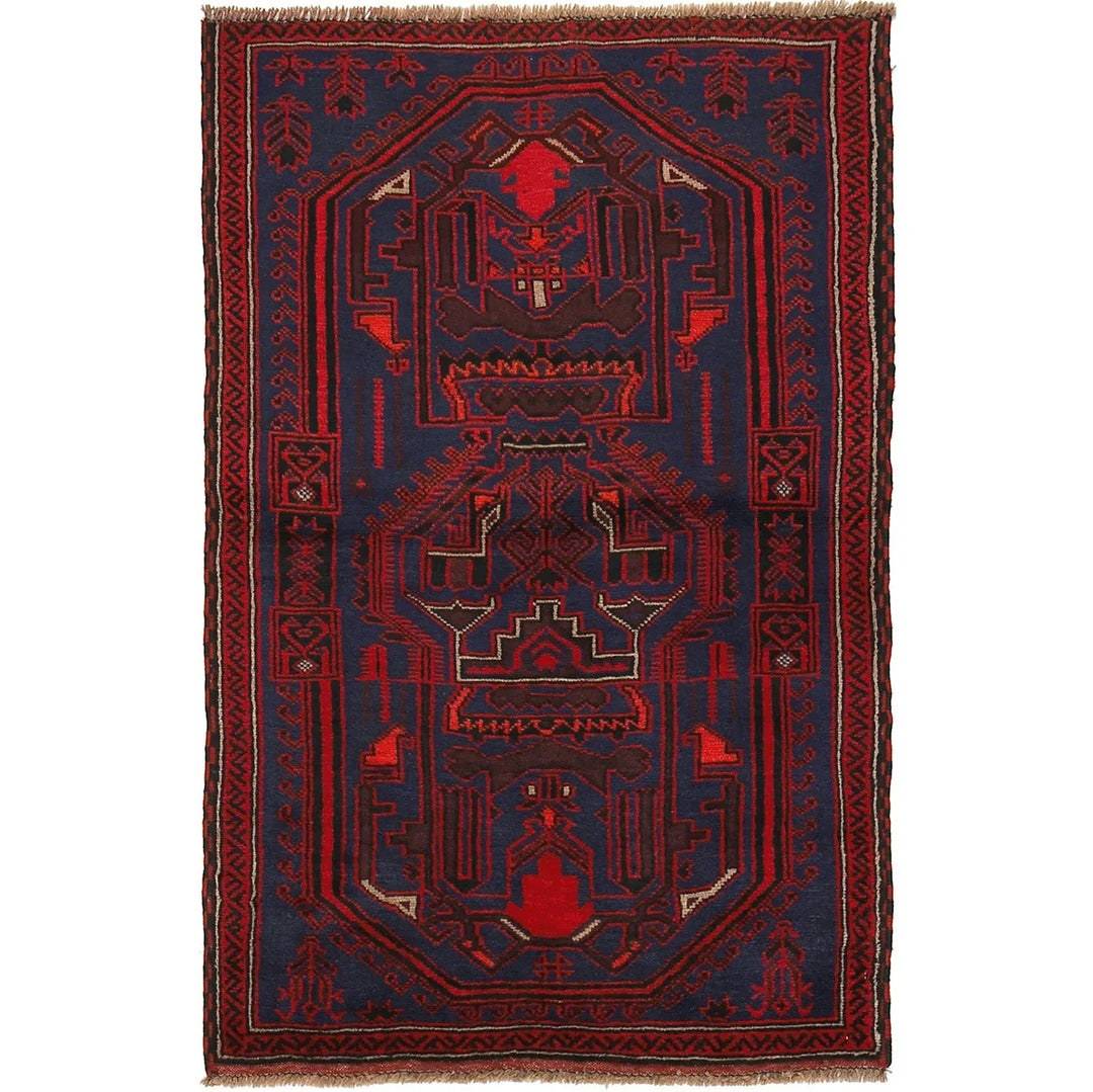 Navy Blue Afghan Baluchi Rug 2' 11" x 4' 8" Hand-Knotted | No. AL43279
