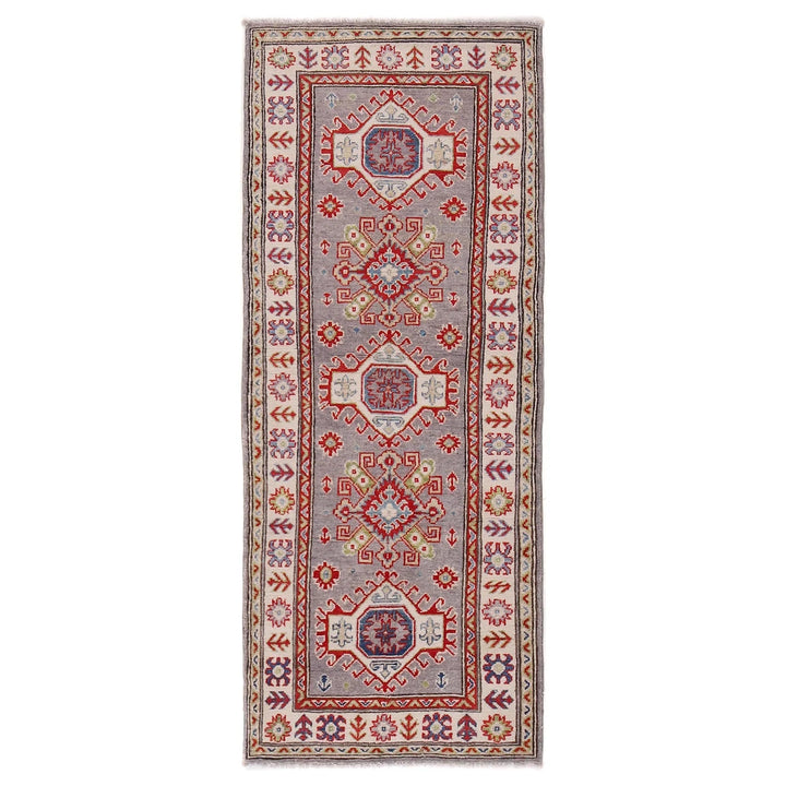 Gray Afghan Kazak Rug 2' 6" x 6' 7" Hand-Knotted | No. AL43299