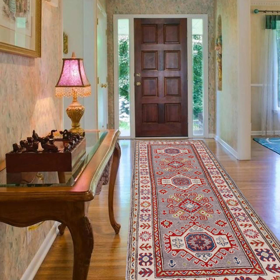 Gray Afghan Kazak Rug 2' 6" x 6' 7" Hand-Knotted | No. AL43299