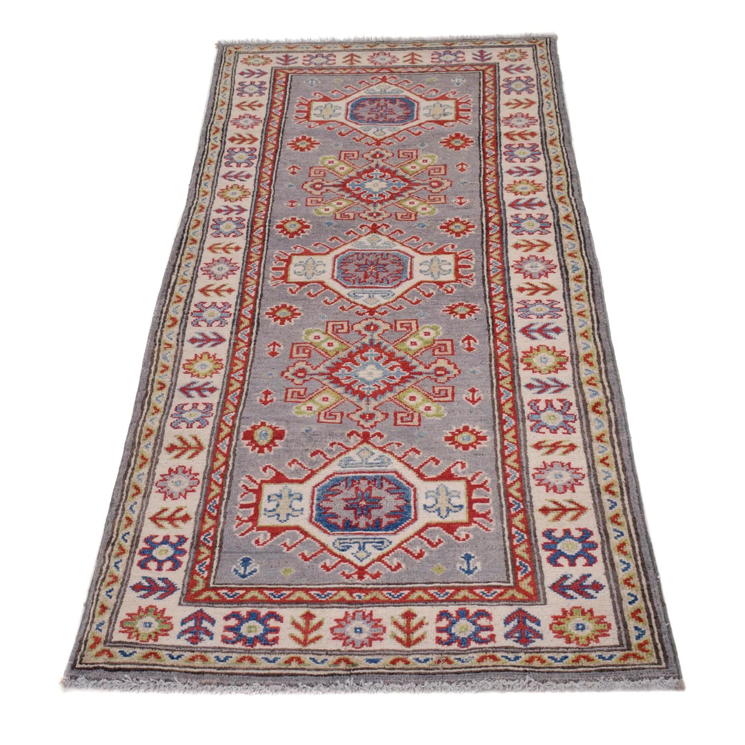 Gray Afghan Kazak Rug 2' 6" x 6' 7" Hand-Knotted | No. AL43299