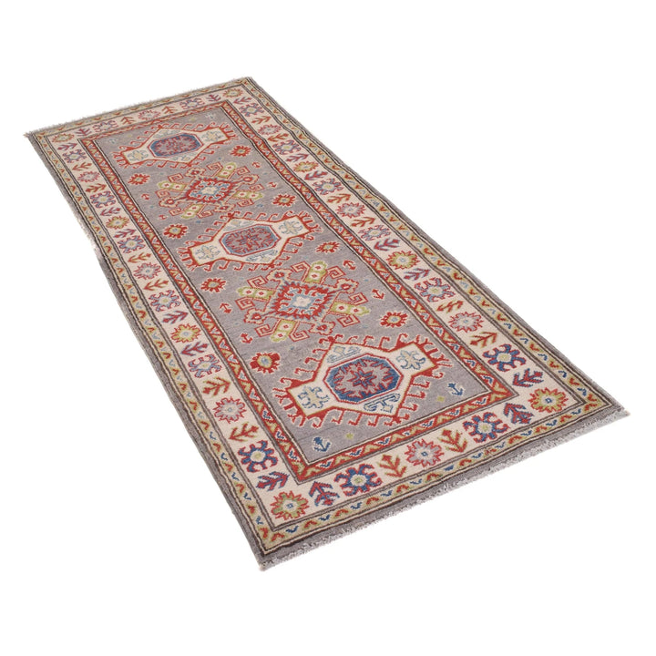 Gray Afghan Kazak Rug 2' 6" x 6' 7" Hand-Knotted | No. AL43299