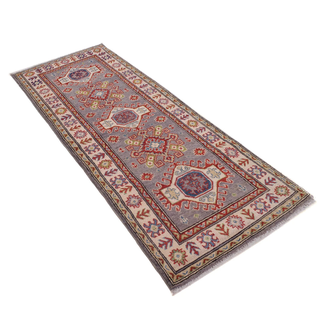 Gray Afghan Kazak Rug 2' 6" x 6' 7" Hand-Knotted | No. AL43299