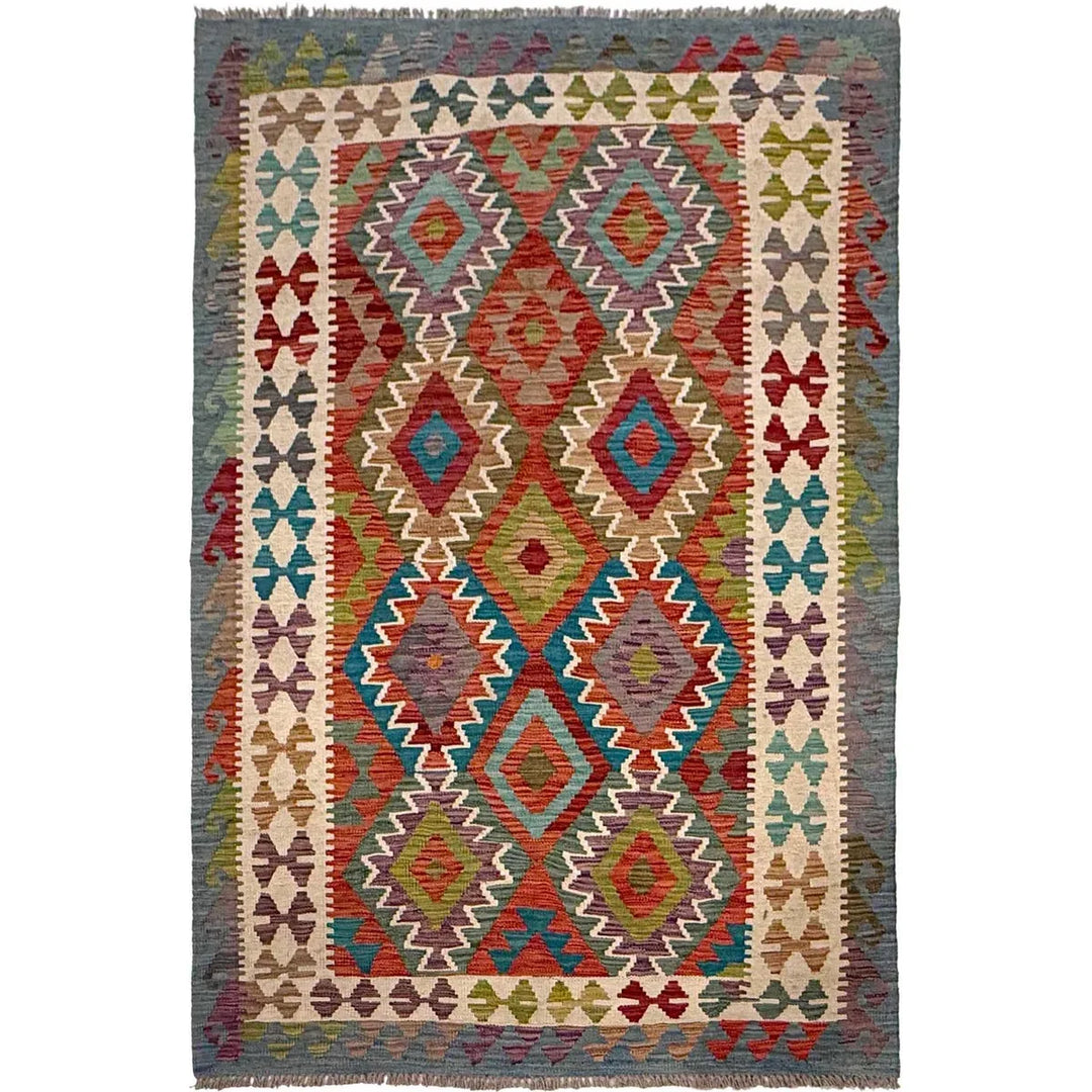 Afghan Kilim Rug 3' 10" x 5' 9" Flat-Weave | No. AL43312