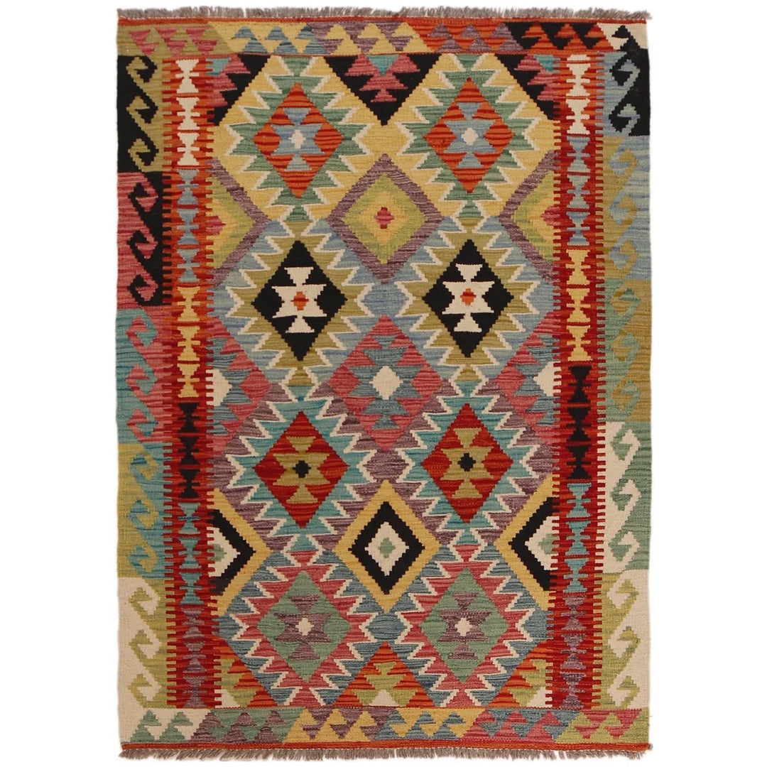 Afghan Kilim Rug 3' 5" x 5' 1" Flat-Weave | No. AL43315