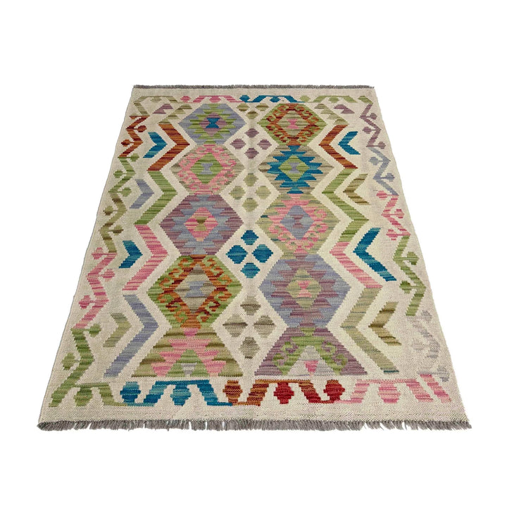 Afghan Vegetable Kilim Rug 3' 3" x 4' 10" Flat-Weave | No. AL433207
