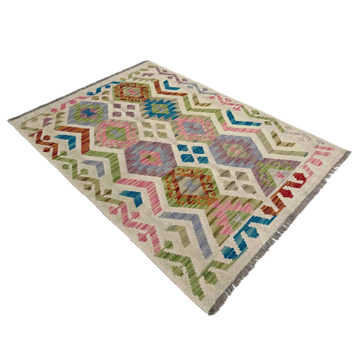 Afghan Vegetable Kilim Rug 3' 3" x 4' 10" Flat-Weave | No. AL433207