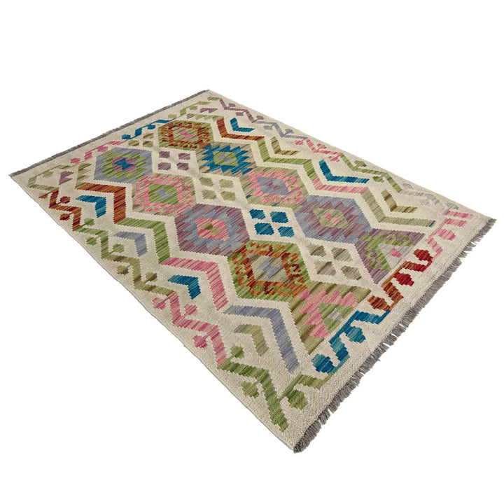 Afghan Vegetable Kilim Rug 3' 3" x 4' 10" Flat-Weave | No. AL433207