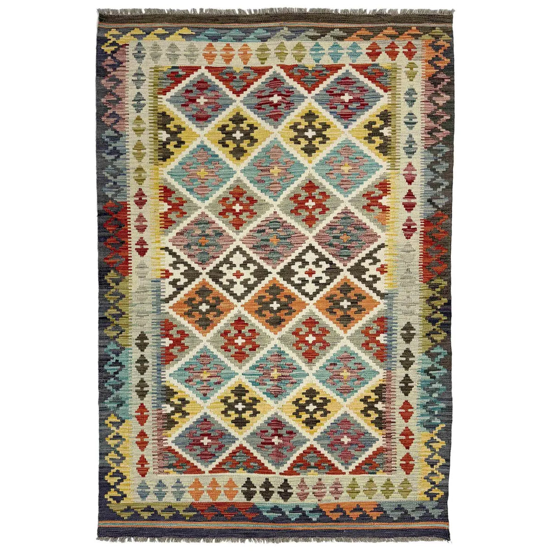 Afghan Vegetable Kilim Rug 4' 3" x 6' 5" Flat-Weave | No. AL433232