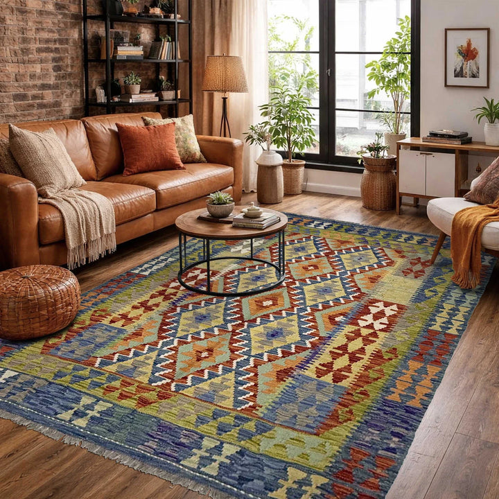 Afghan Kilim Rug 5' 0" x 6' 5" Flat-Weave | No. AL43328