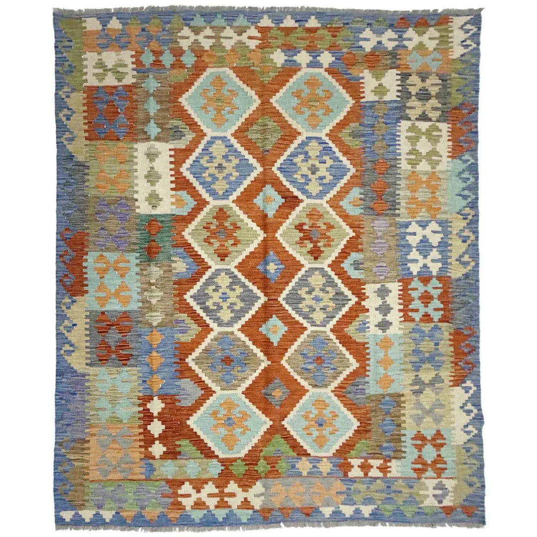 Afghan Vegetable Kilim Rug 6' 1" x 8' 0" Flat-Weave | No. AL433321