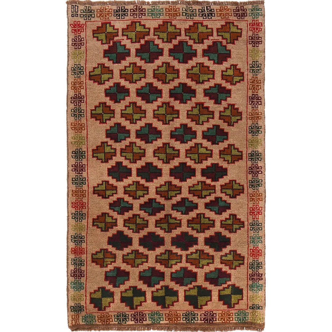 Tan Afghan Baluchi Rug 3' 9" x 6' 3" Hand-Knotted | No. AL43363