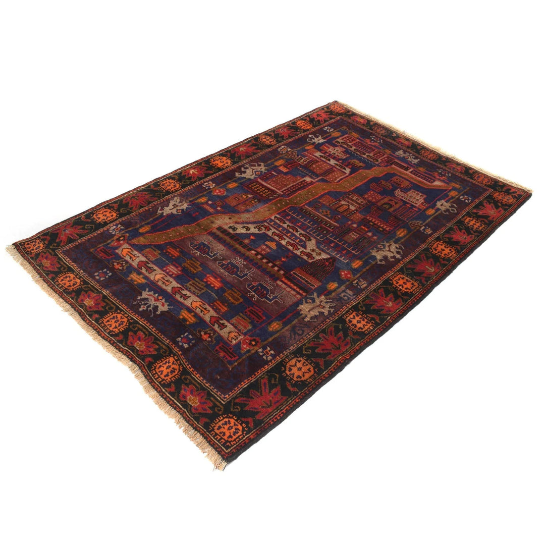 Afghan Pictorial Rug 3' 9" x 5' 9" Hand-Knotted | No. AL43476