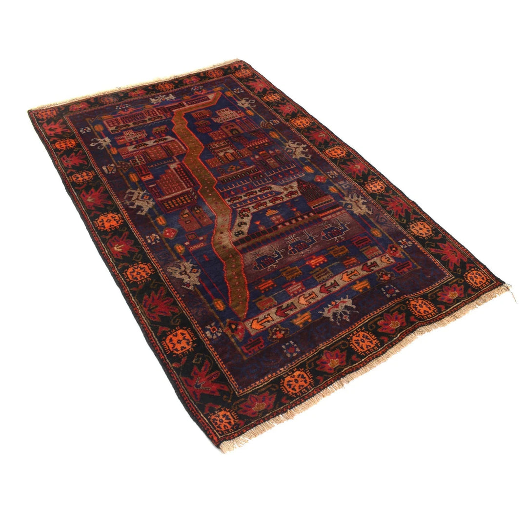 Afghan Pictorial Rug 3' 9" x 5' 9" Hand-Knotted | No. AL43476