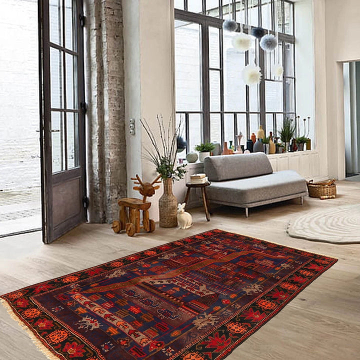 Afghan Pictorial Rug 3' 9" x 5' 9" Hand-Knotted | No. AL43476