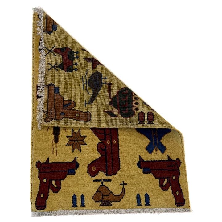 Yellow Afghan War Rug 1' 11" x 2' 10" Hand-Knotted | No. AL43487