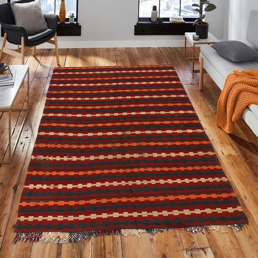 Afghan Kilim Rug 5' 1" x 7' 6" Flat-Weave | No. AL43505