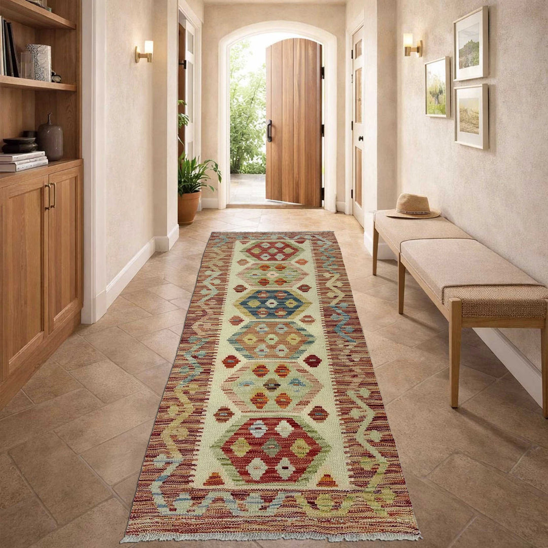 Afghan Vegetable Kilim Rug 1' 11" x 5' 8" Flat-Weave | No. AL435658