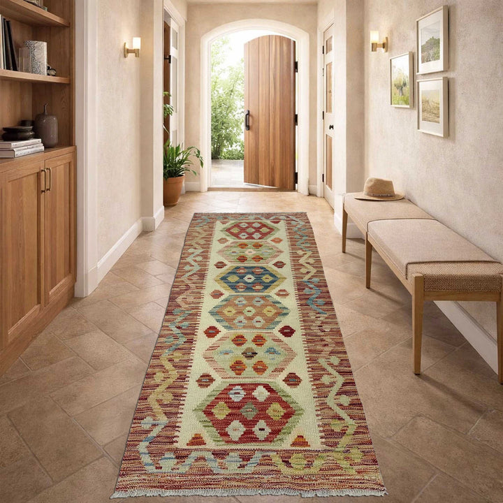 Afghan Vegetable Kilim Rug 1' 11" x 5' 8" Flat-Weave | No. AL435658