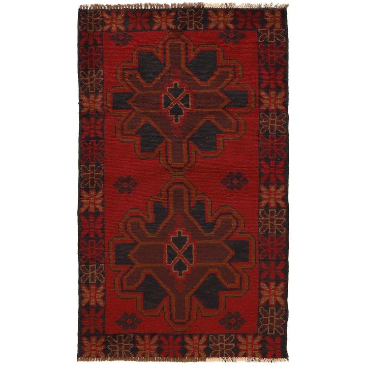 Red Afghan Baluchi Rug 2' 8" x 4' 7" Hand-Knotted | No. AL43668