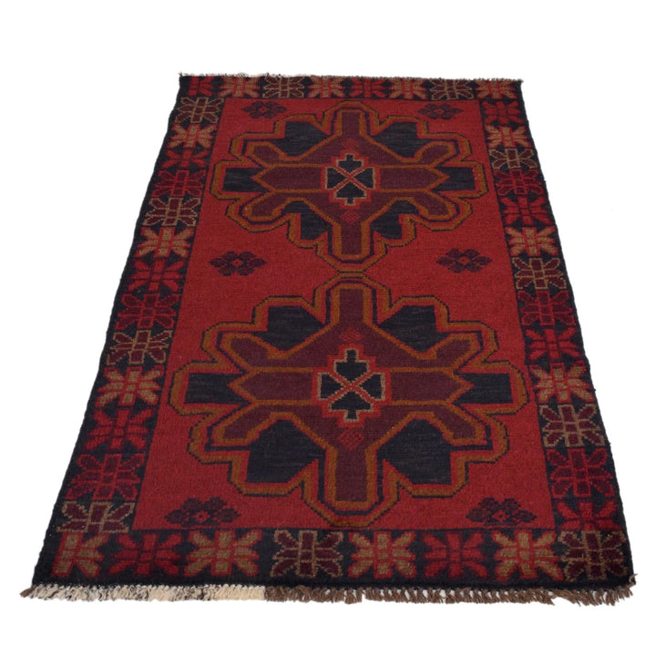 Red Afghan Baluchi Rug 2' 8" x 4' 7" Hand-Knotted | No. AL43668